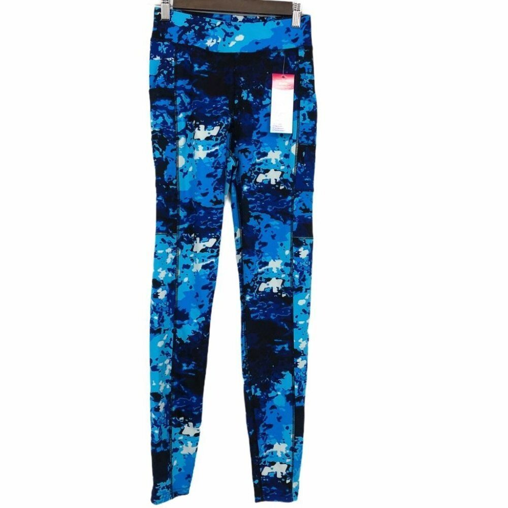 POP Fit Blue camo  Print Workout Leggings pockets